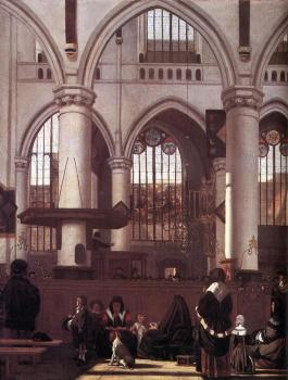 伊曼紐爾 德 韋特 The Interior of the Oude Kerk Amsterdam, during a Sermon